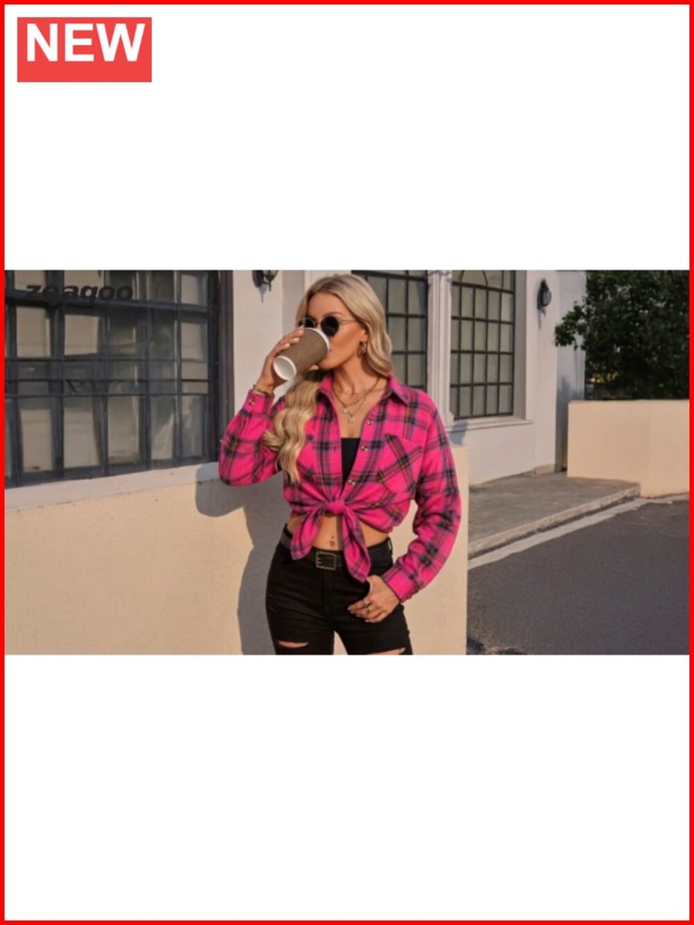 Women's Flannel Plaid Button Down Shirt Long Sleeve Casual Oversized Fit - Picture 4 of 6